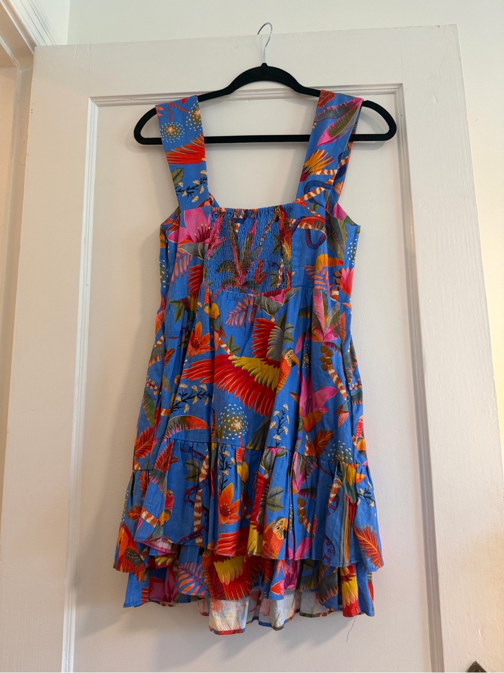 Farm Rio Tropical Parrot Print Blue Sundress - Picture 2 of 2